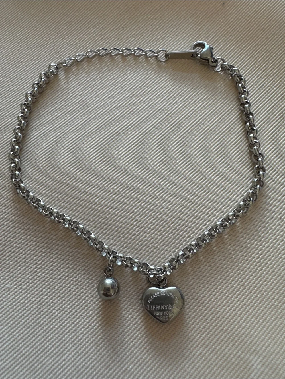 Based in Tiffany & Co. Silver Heart Tag and Bead Bracelet - Silver